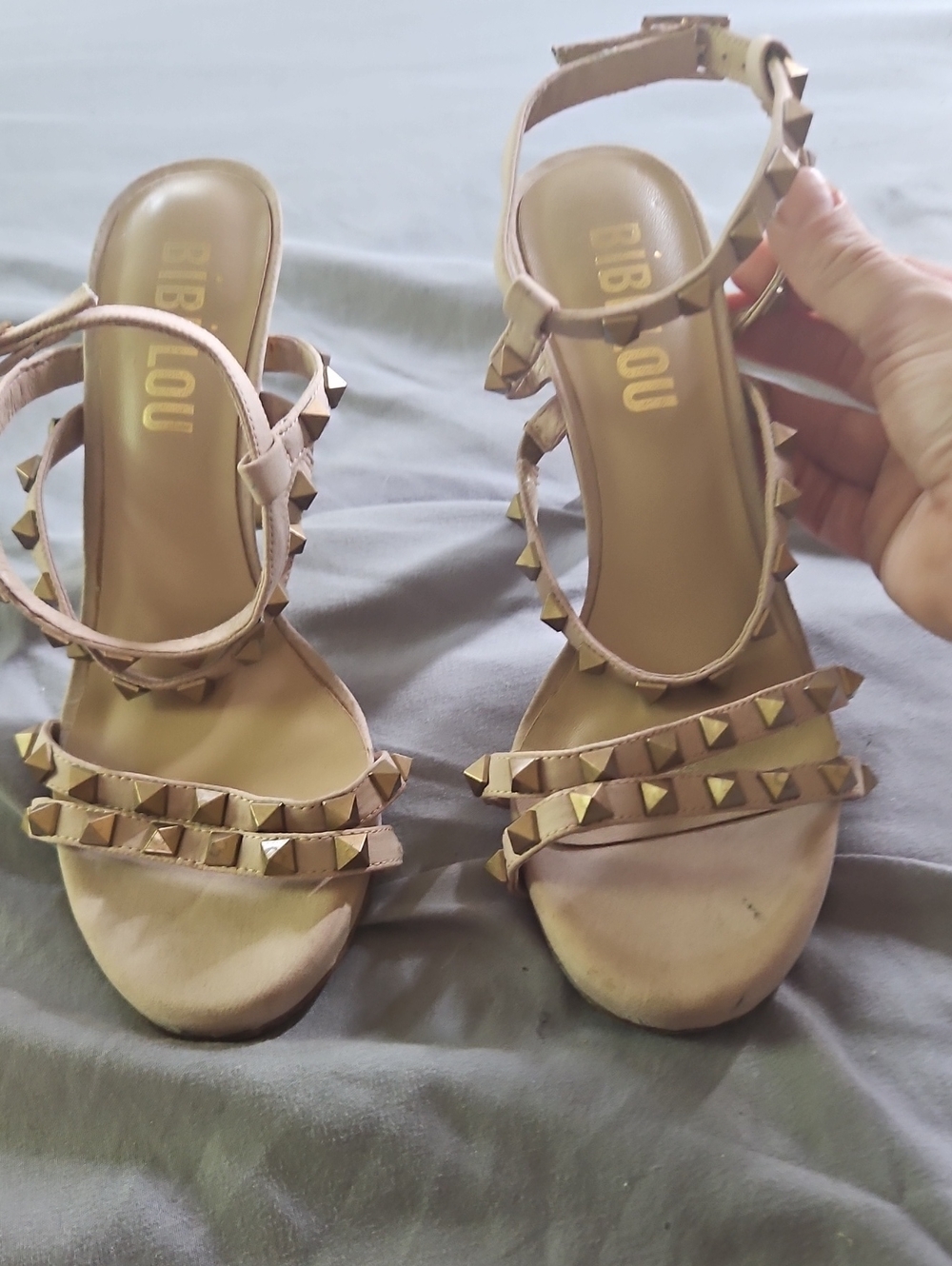 BIBI LOU Nude Studded Ankle-Strap Sandals